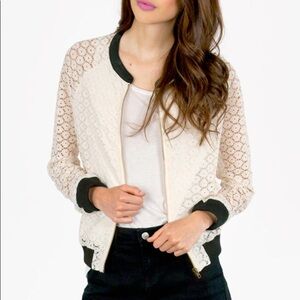 Tobi Lush Lace Crochet Style Zip Sweater Jacket - S